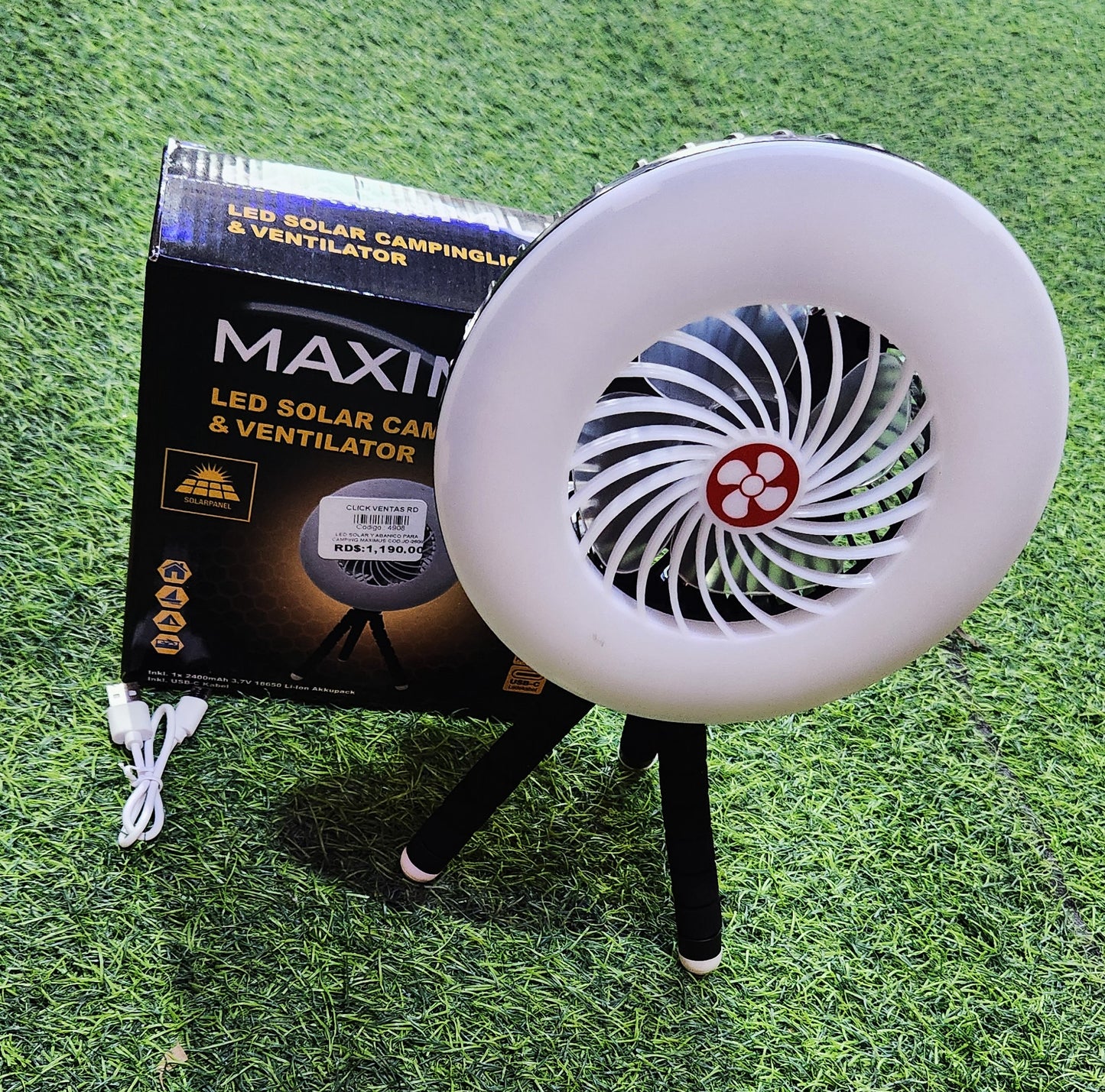 MAXIMUS LED SOLAR CAMPINLICHT Y VENTILADOR - VENTILADOR PEQUEÑO CON SOPORTE