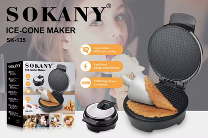 SOKANY ICE CONE MAKER - FREIDORA DE WAFFLES TIPO CONO SK-135