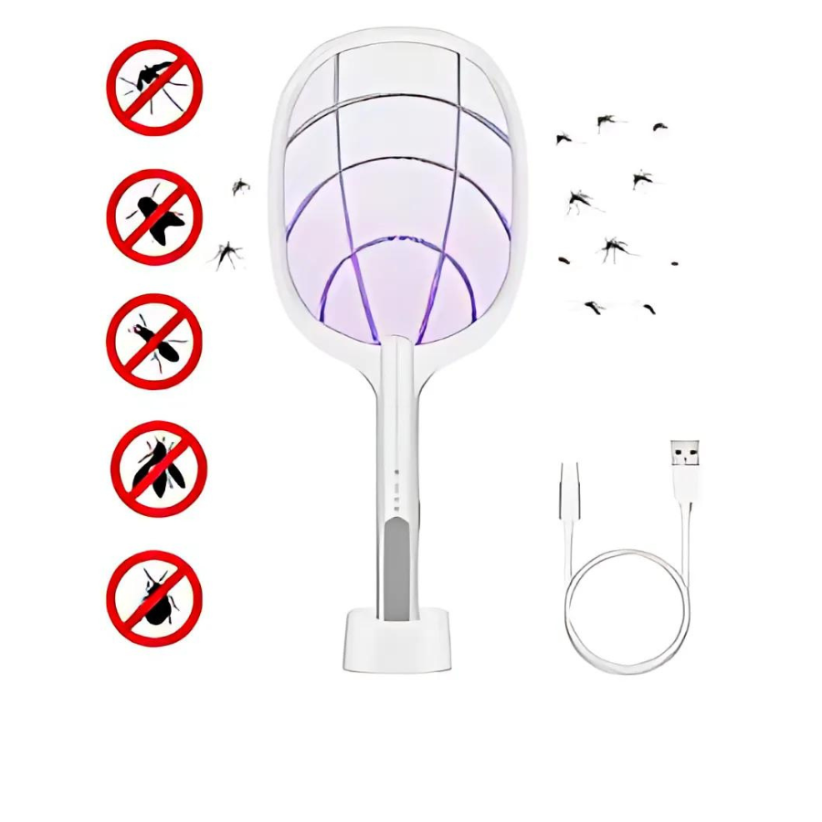 Raqueta de mosquitos con luz ultravioleta recargable