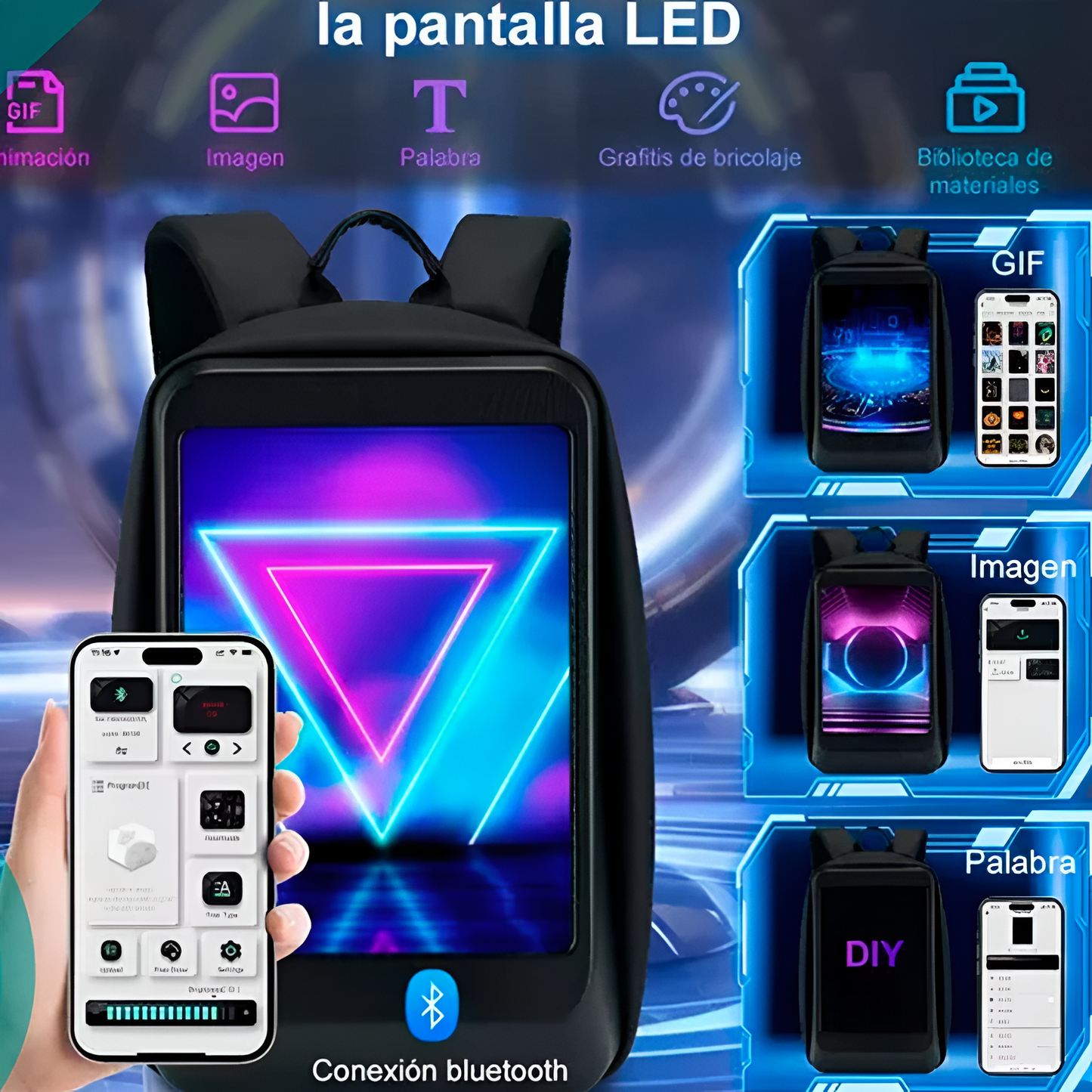 MOCHILA CON PANTALLA LED