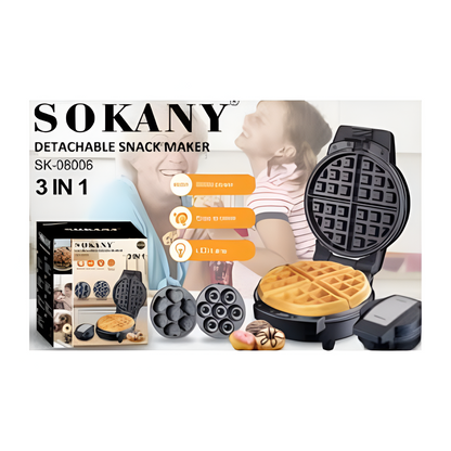 SOKANY DESTACHABLE SNACK MAKER - WAFLERA 3 EN 1 SOKANY - SK-08006.